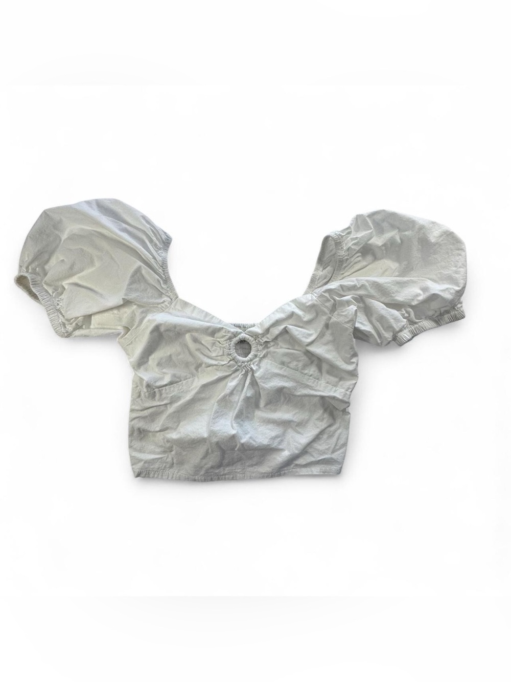 Sim & Sam Women's White 100% Cotton Puff Sleeve Crop Top Medium Cottagecore